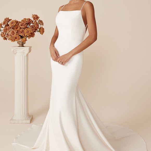 Justin Alexander Declan Square Neckline Stretch Crepe Gown with Low Back, NEW - Picture 4 of 11